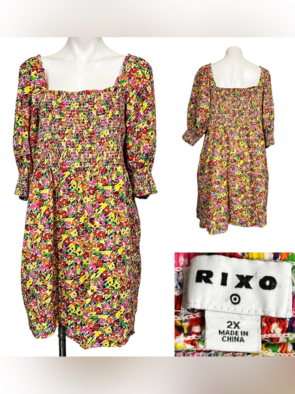 Rixo x Target Mini Dress Floral Smocked 100% cotton tropical Hawaiian